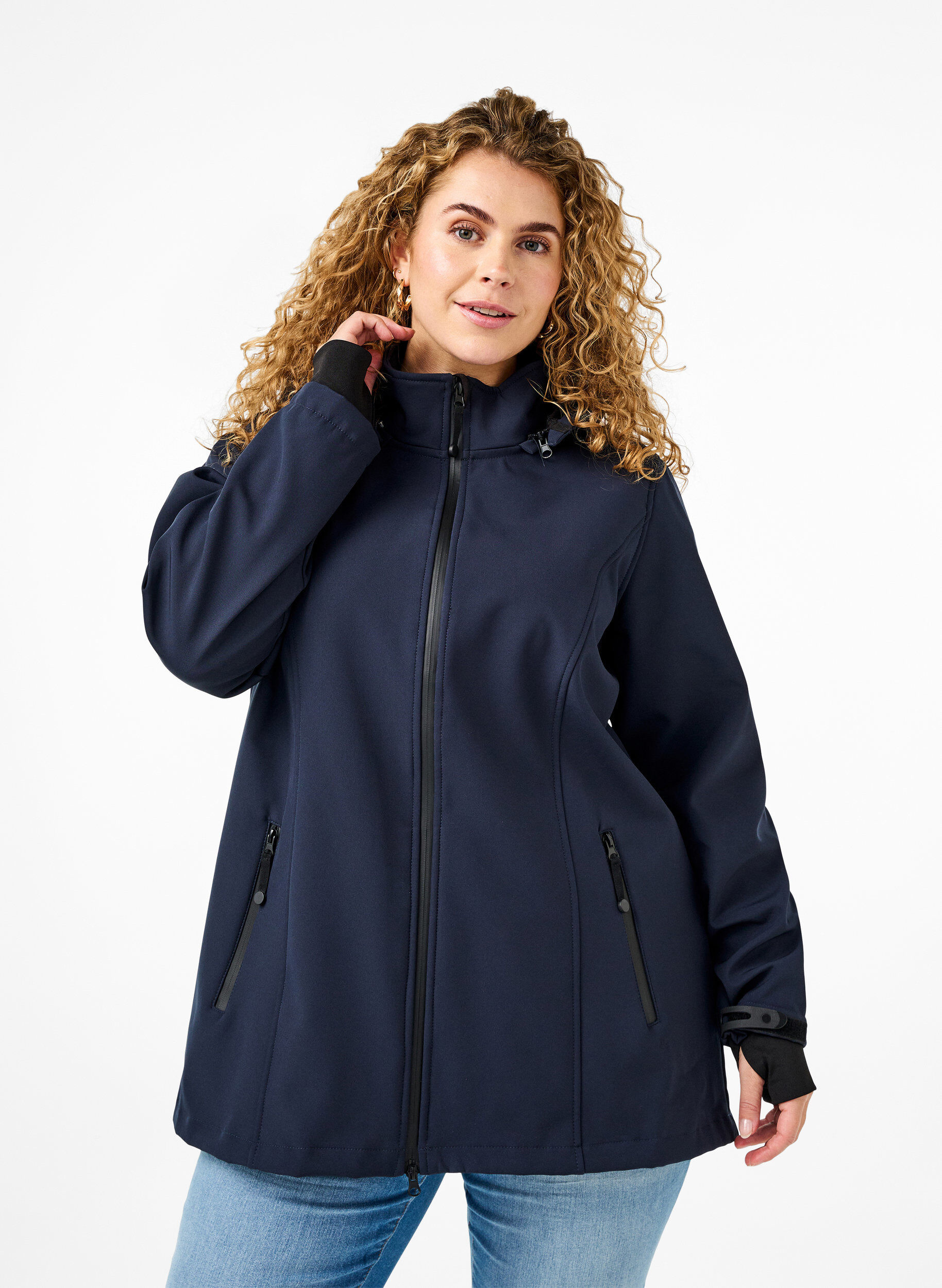 Kr&oacute;tka kurtka softshell z odpinanym kapturem, Niebieskie, Model