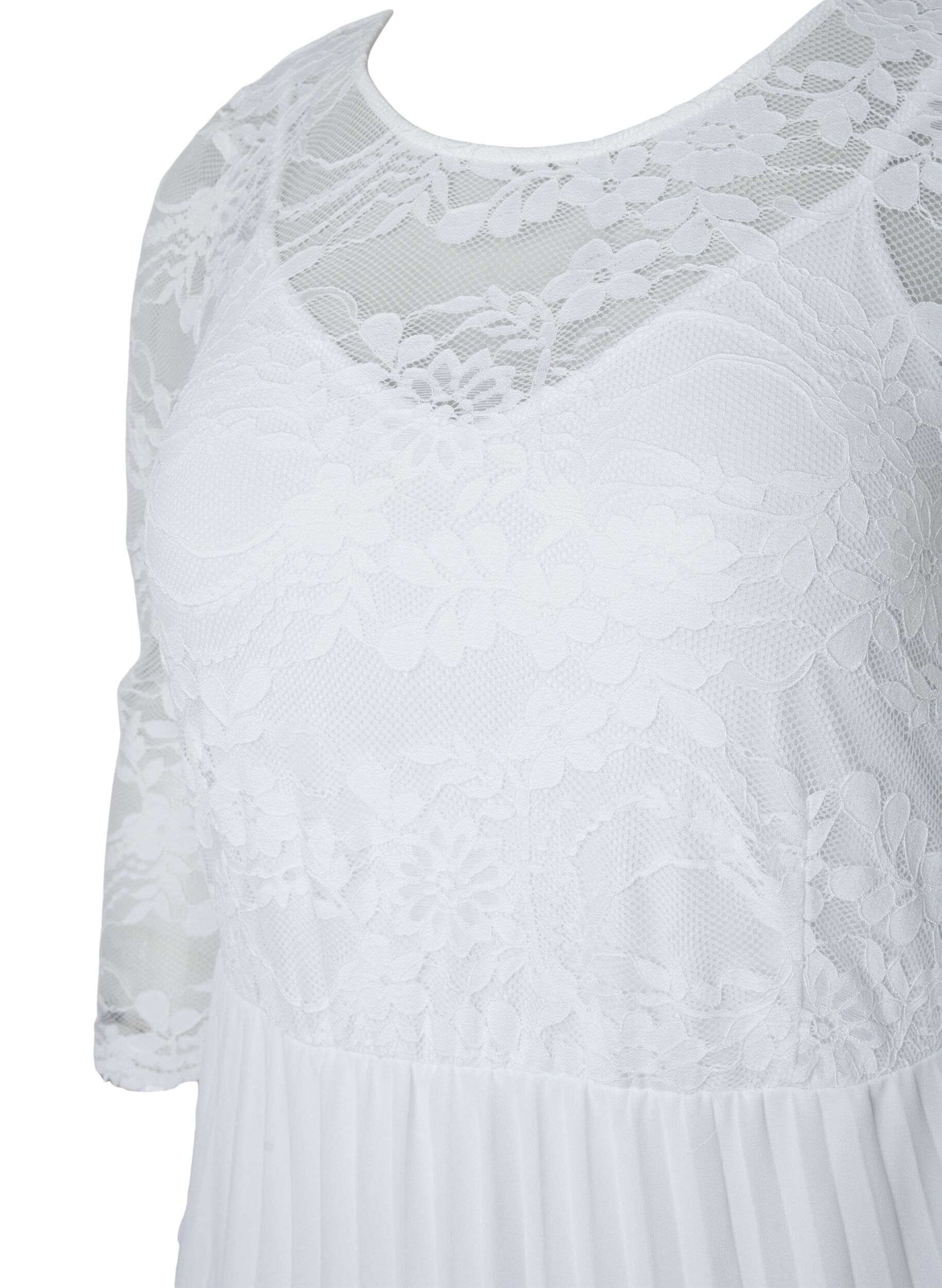 Zizzi Pleated dress with lace and 3/4 sleeves, Bright White, Packshot image number 2
