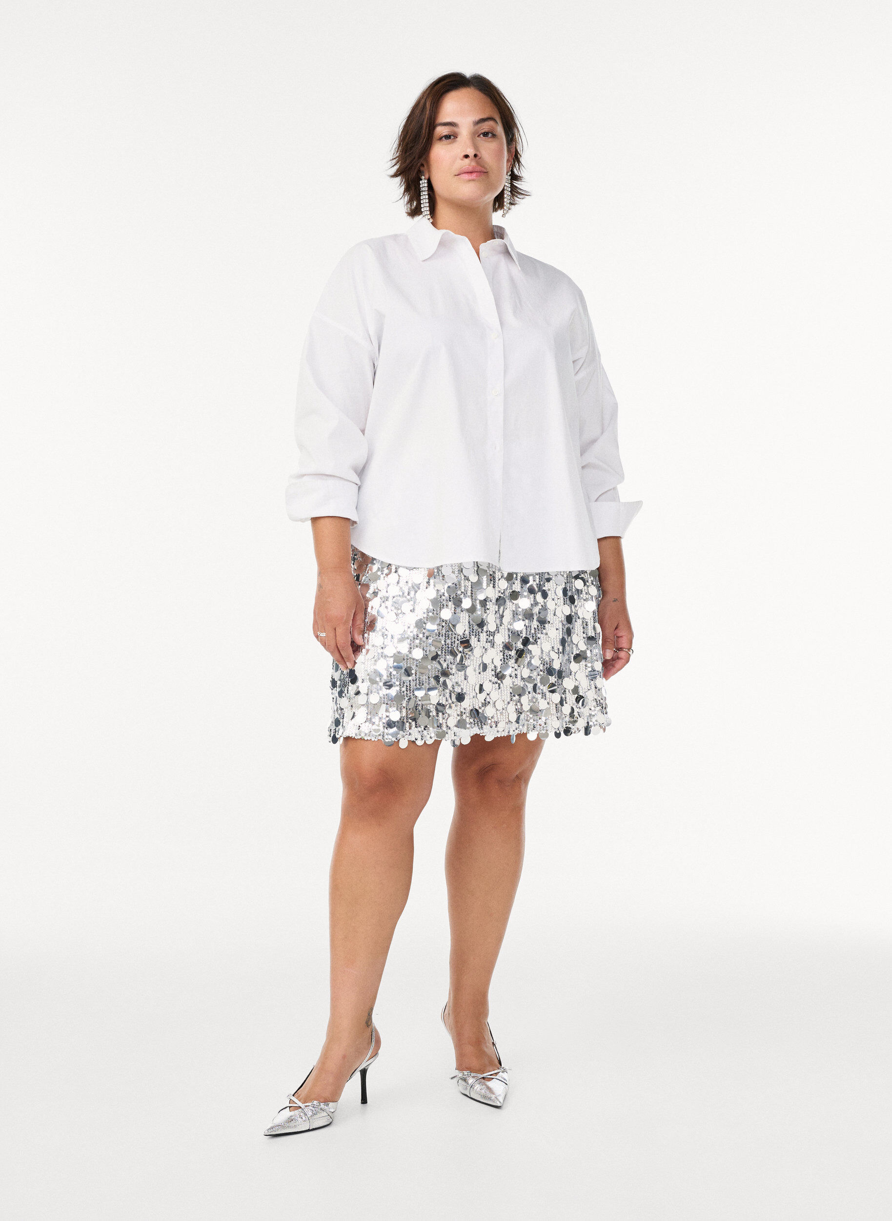 Zizzi Klasyczna bawelniana koszula o luznym kroju, Biały, Model image number 1