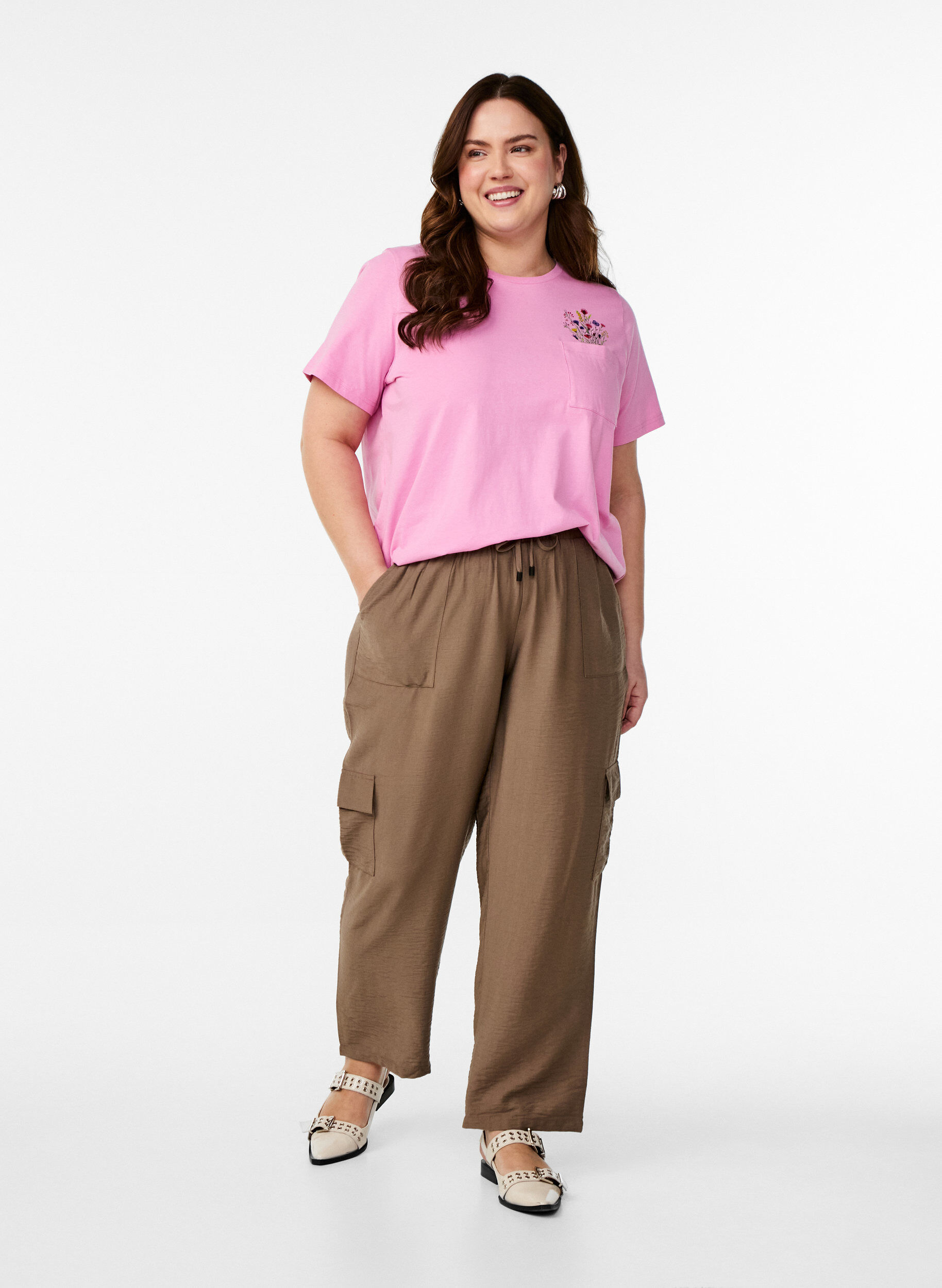 Zizzi Koszulka z kieszenia na klatce piersiowej, R&oacute;żowy, Model image number 1