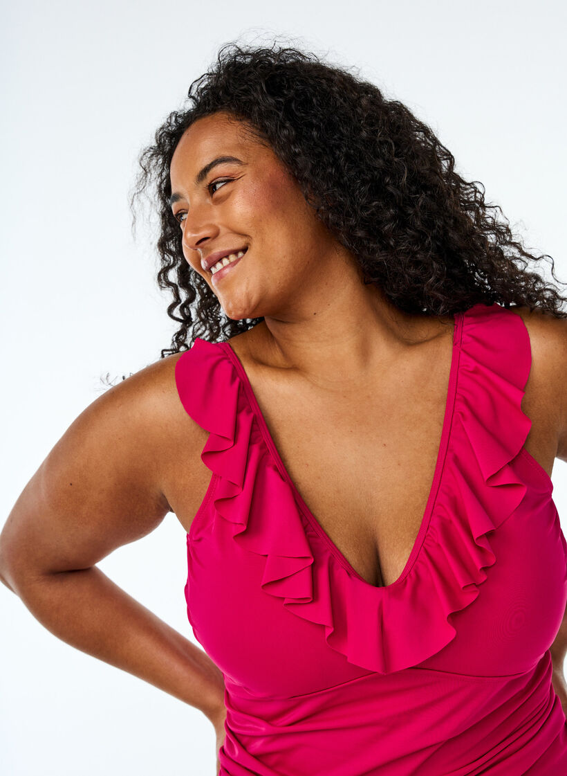 Str&oacute;j kapielowy z falbankami i wyjmowanymi wkladkami, R&oacute;żowy, Model image number 2