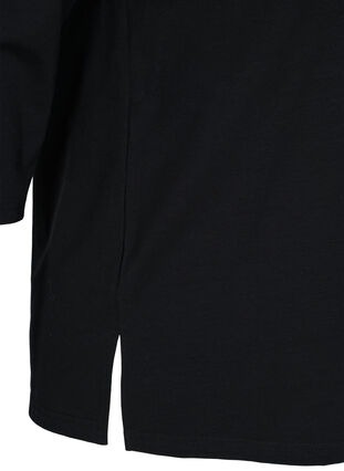 Jednokolorowa bawelniana bluzka z 3/4-length rekawami i rozcieciami, Black, Packshot image number 3