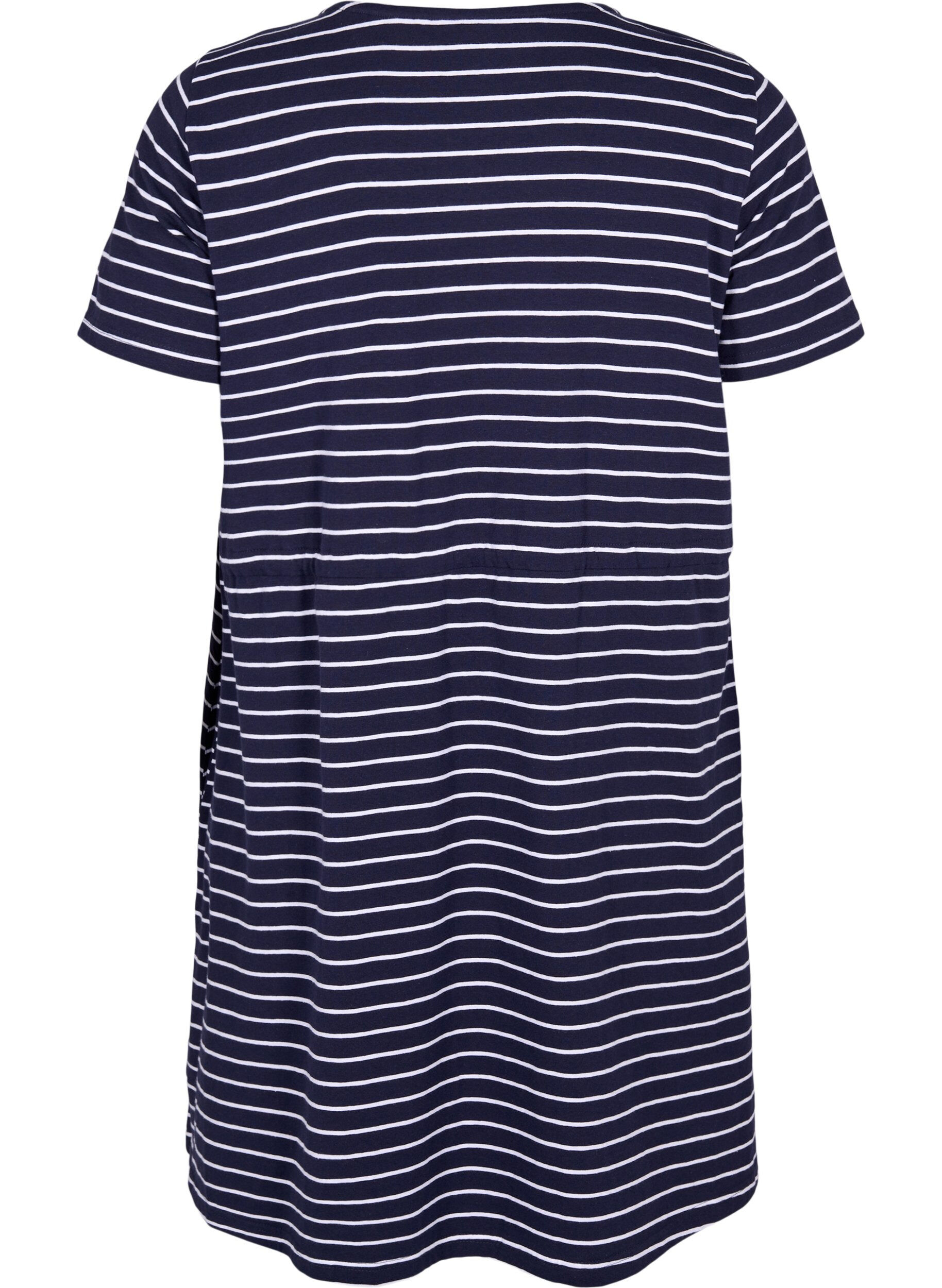 Zizzi Striped tunic in cotton with short sleeves, Night Sky Stripe, Packshot image number 1