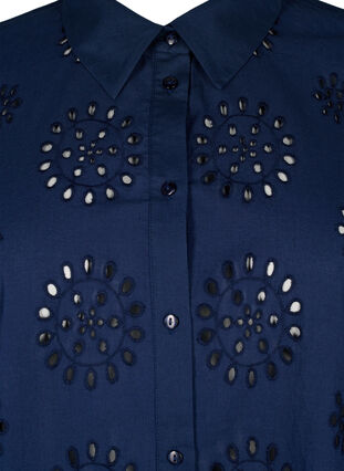 Bluzka koszulowa z haftem angielskim i rekawem 3/4, Navy Blazer, Packshot image number 2