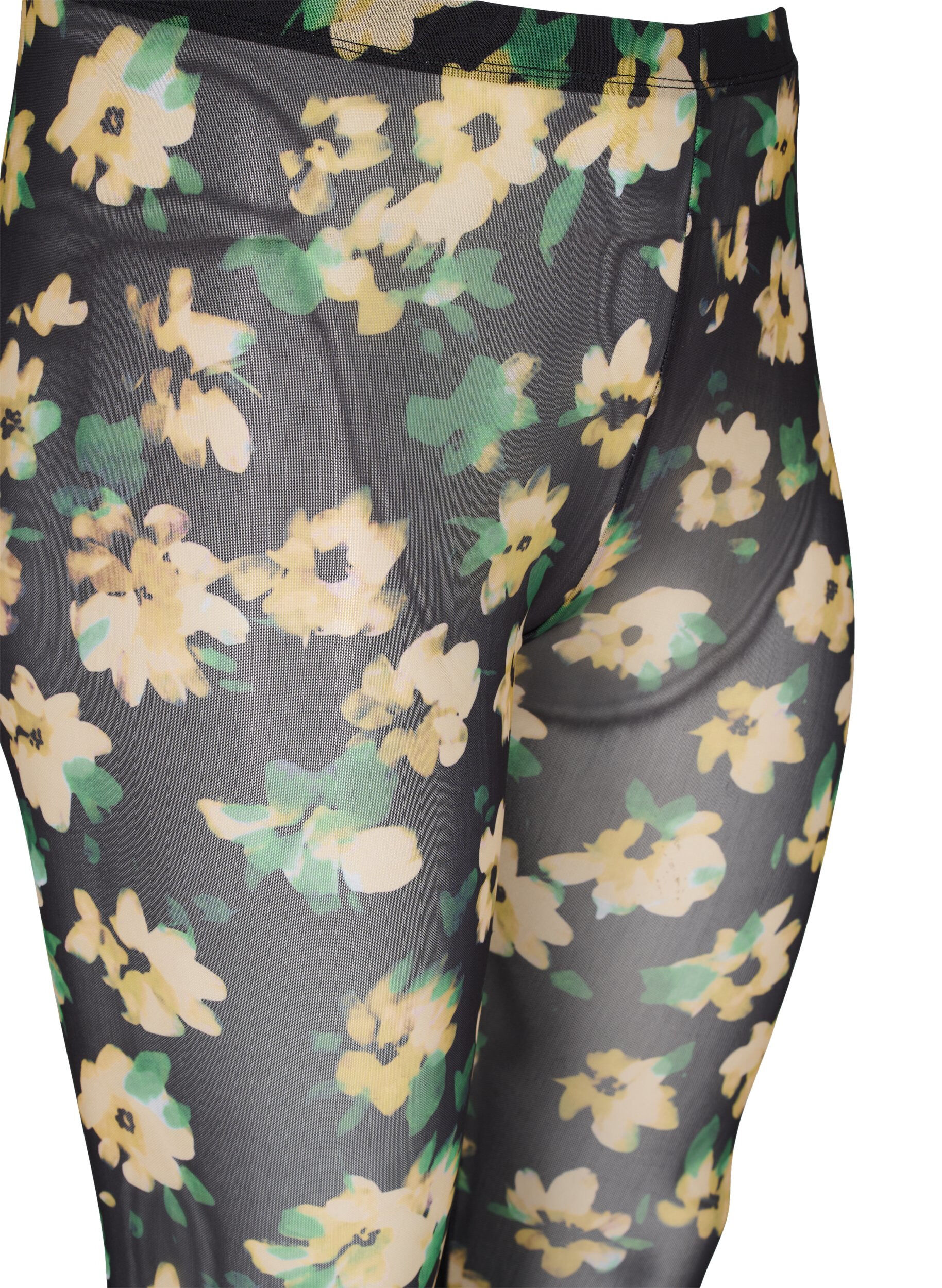 Zizzi Legginsy z siateczki z kwiatowym nadrukiem, Yellow Green AOP, Packshot image number 2