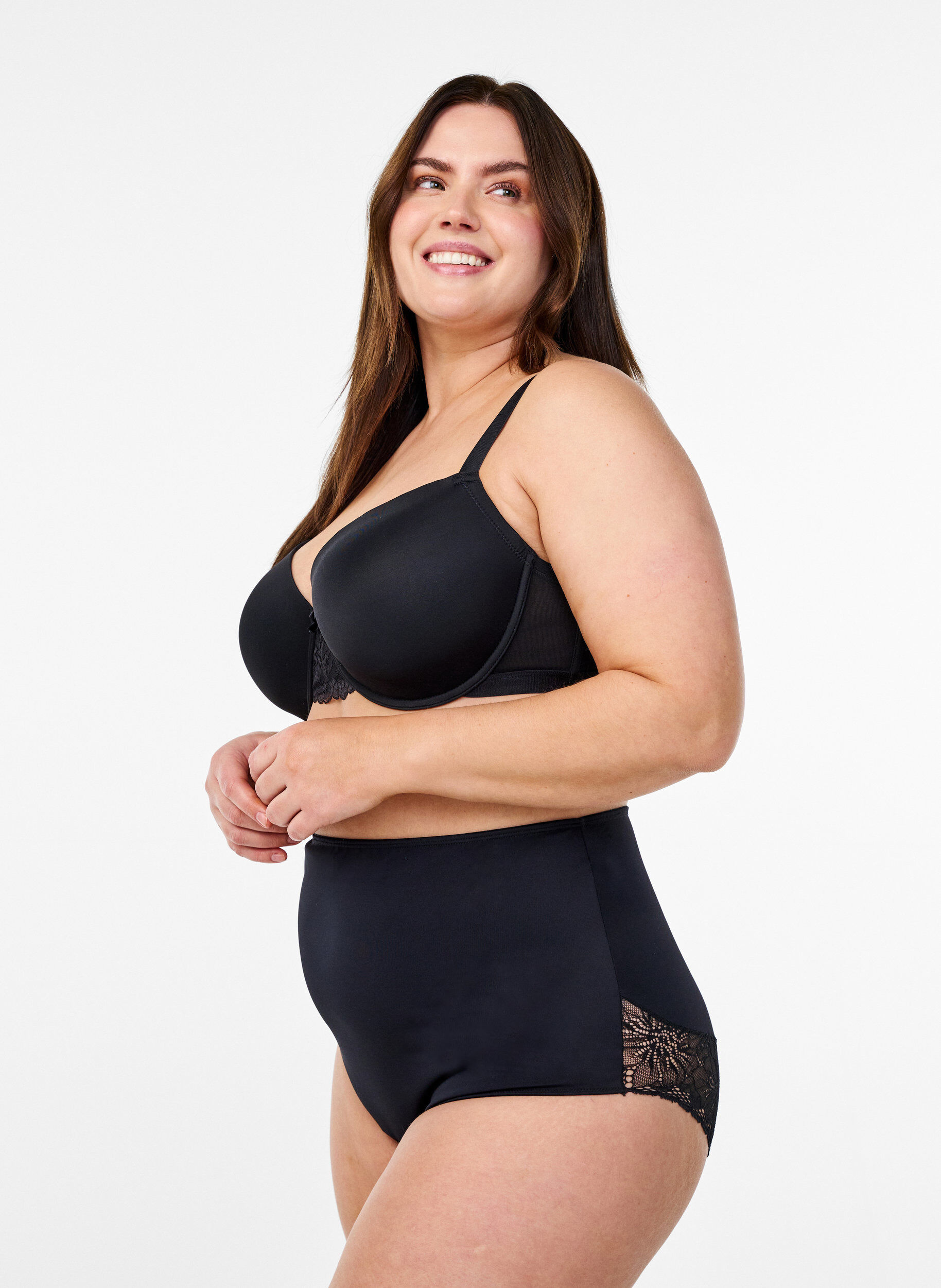 Zizzi Ksztaltujace figi damskie z mikrofibry z super wysoka talia, Czarne, Model image number 0