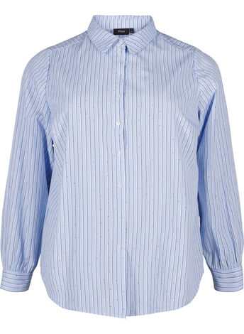 Koszula w paski z cwiekami, Niebieskie, Model