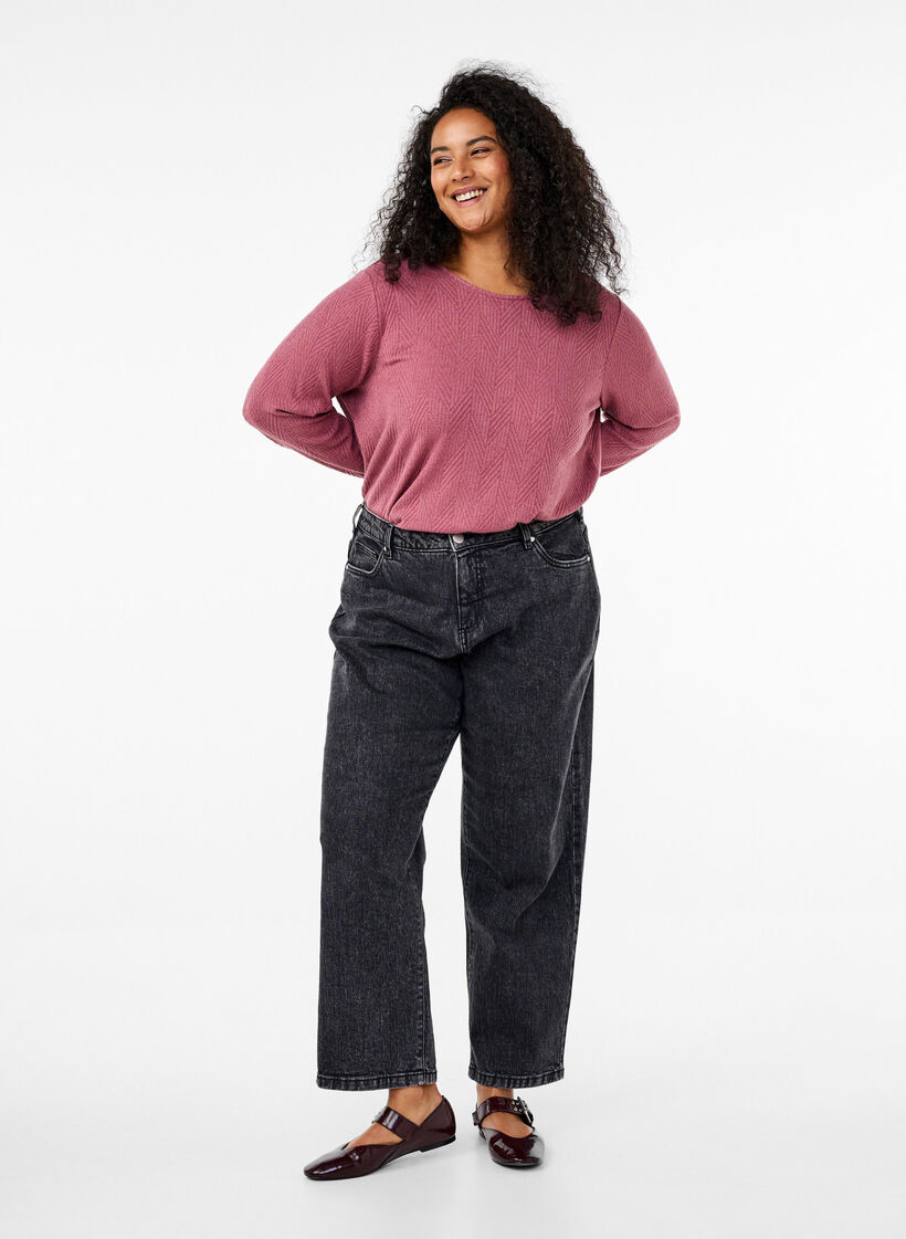 Wzorzysta bluzka z dlugimi rekawami, Brązowy, Model image number 1