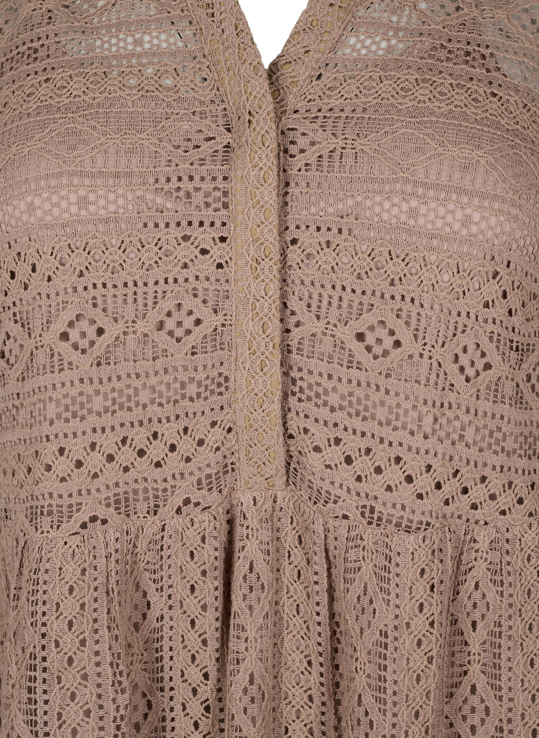 Zizzi Kr&oacute;tka koronkowa sukienka z rekawami 3/4, Fossil , Packshot image number 2