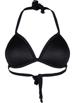 Trójkatny biustonosz bikini w jednolitym kolorze, Black, Packshot image number 1
