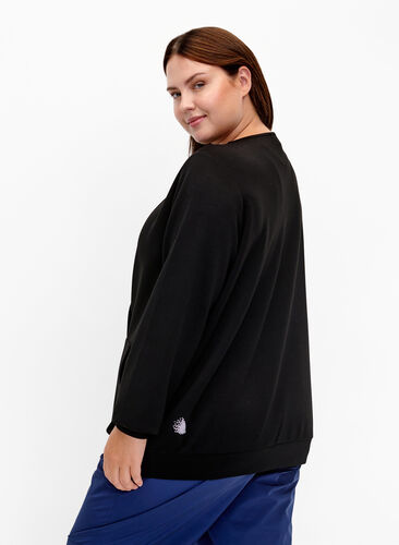Bluza z dekoltem w szpic i kieszenia, Black, Model image number 1