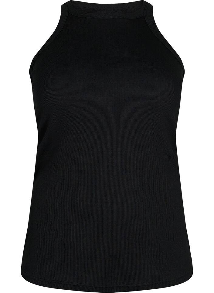 Prazkowany bawelniany tank top, Black, Packshot image number 0