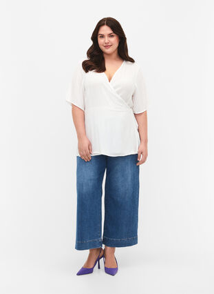 Wiskozowa bluzka w kopertowym stylu, Bright White, Model image number 2