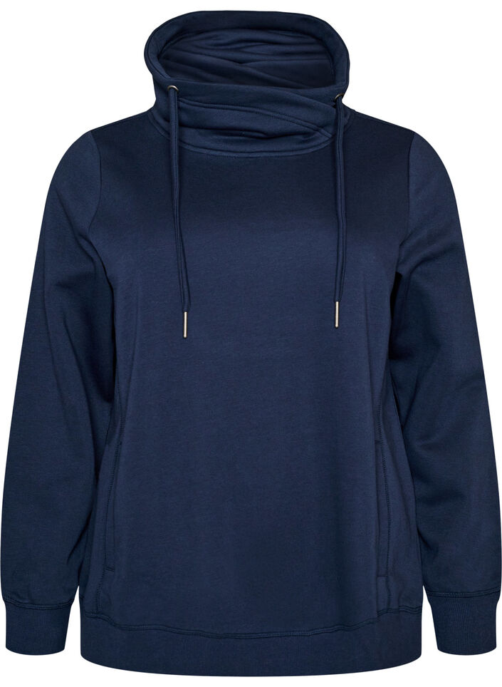 Bluza z wysokim kolnierzem i kieszeniami, Niebieskie, Packshot image number 0