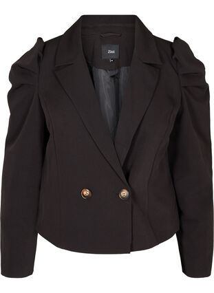 Short blazer with long puff sleeves, Black, Packshot image number 0