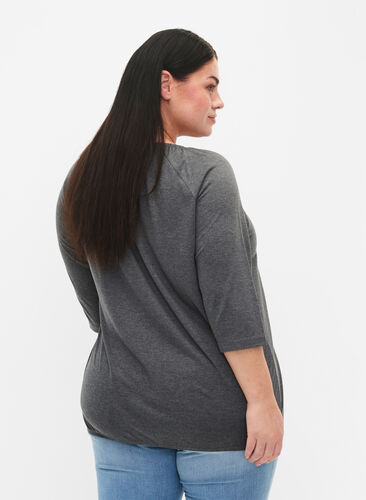 Melanzowa bluzka z rekawem 3/4, Dark Grey Melange, Model image number 1