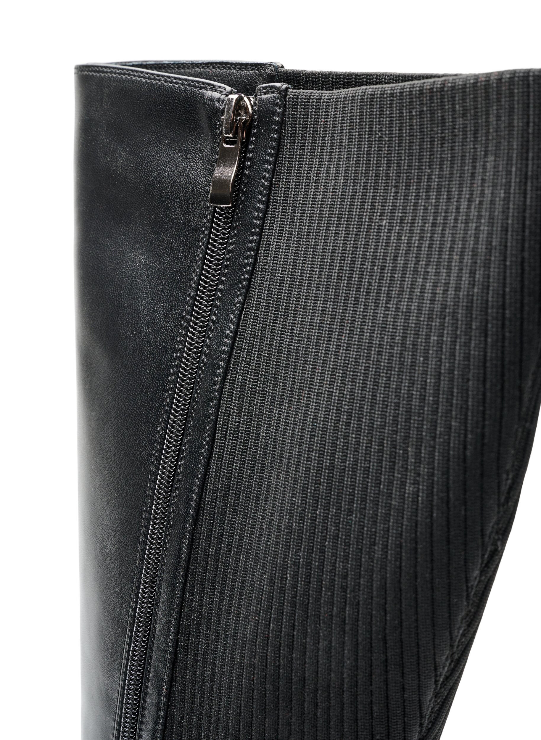 ZizziDlugie buty z zeberkowymi wstawkami, Czarne, Packshot image number 2