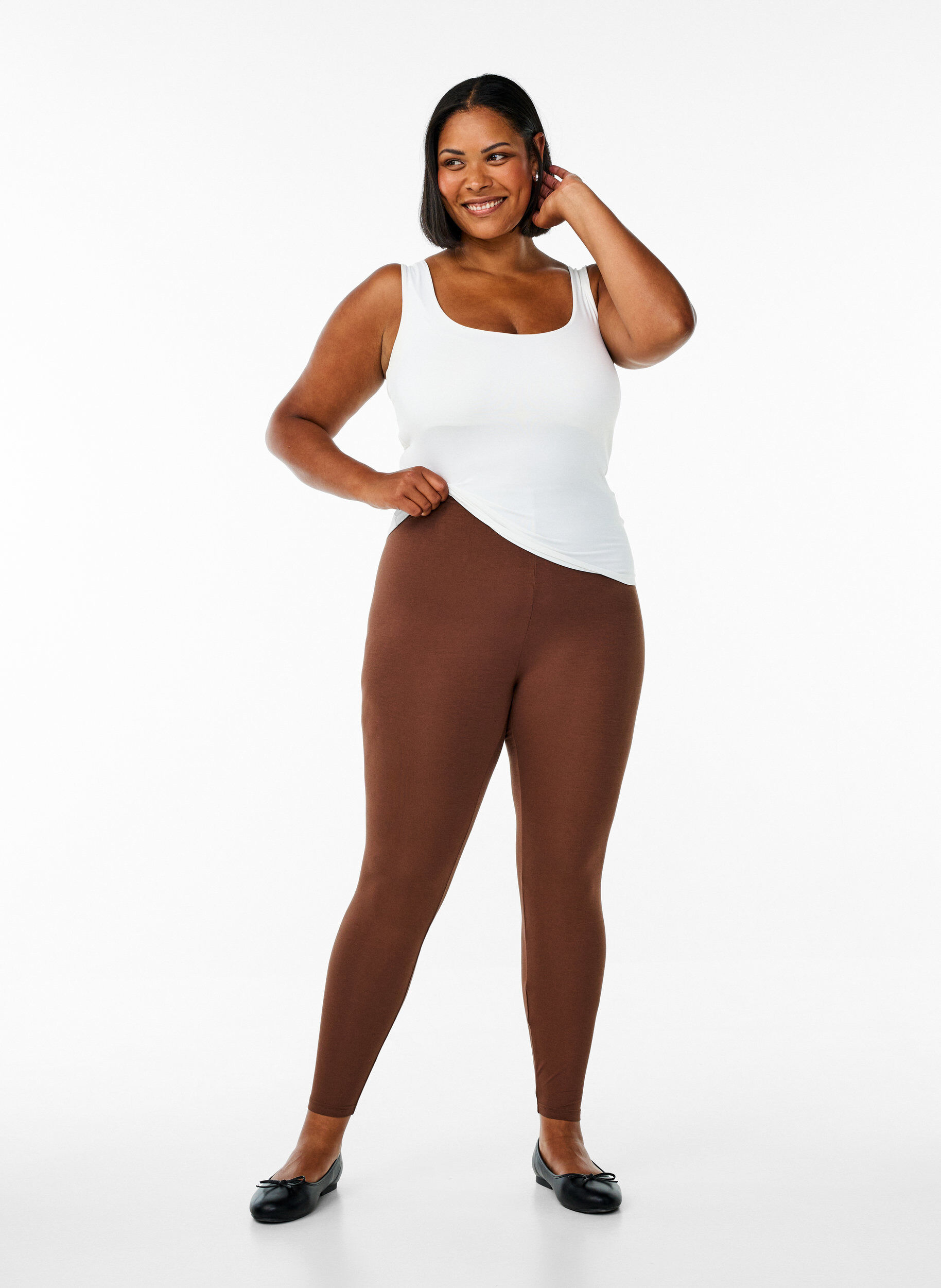 Zizzi Legginsy basic z wiskozy, Brązowy, Model image number 1