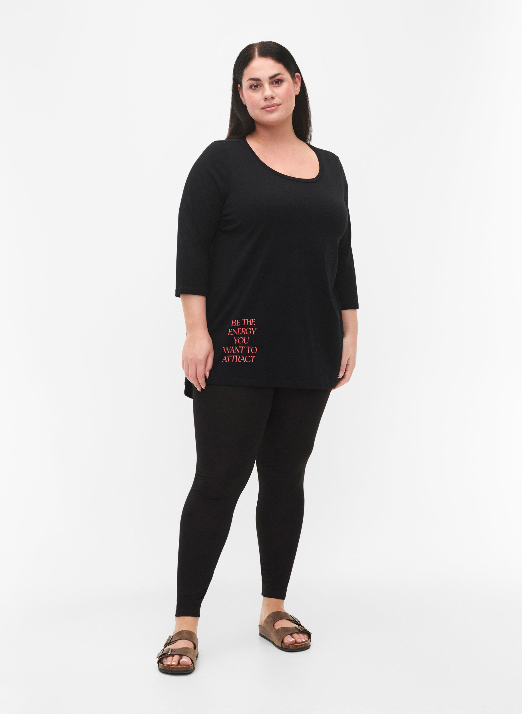 Zizzi Bawelniana koszulka z rekawem 3/4, Black, Model image number 2