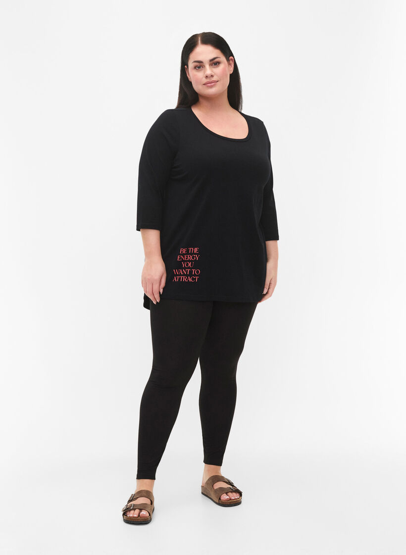 Bawelniana koszulka z rekawem 3/4, Black, Model image number 2