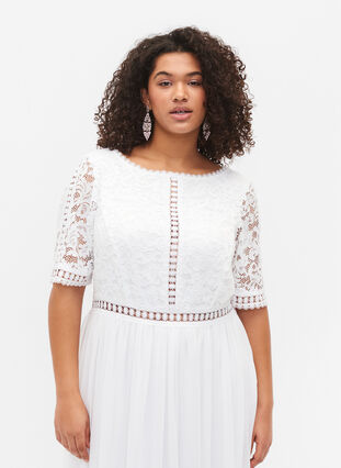 Dluga sukienka z dekoltem z tylu i krótkimi rekawami, Bright White, Model image number 2