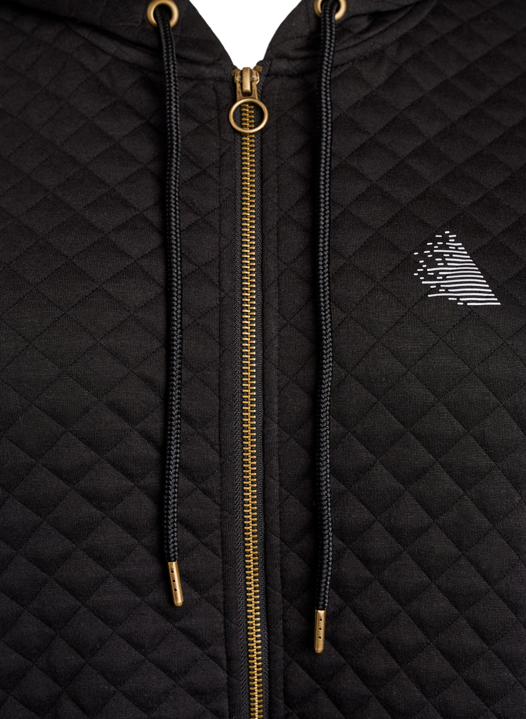 Zizzi Dluga, pikowana bluza z kapturem na zamek z kieszeniami, Czarne, Packshot image number 2