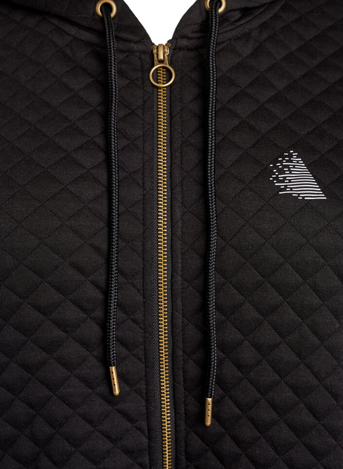 Dluga, pikowana bluza z kapturem na zamek z kieszeniami, Czarne, Packshot image number 2