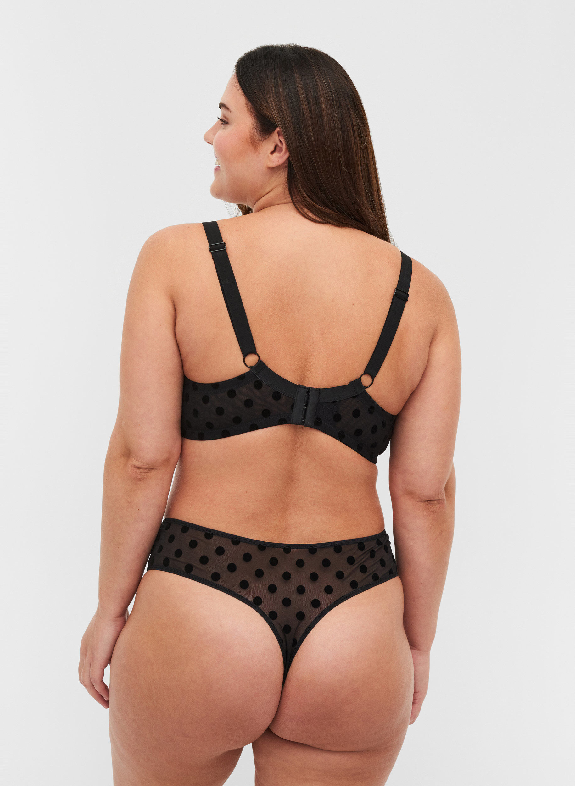 Zizzi Polka dot mesh G-string 2-pack, Black, Model image number 1