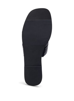 Plaskie, wsuwane sandaly o szerokim kroju z cwiekami, Black, Packshot image number 4