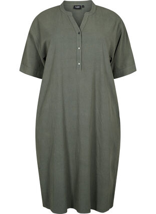 Flash - Bawelniana sukienka midi z krótkim rekawem, Balsam Green, Packshot image number 0