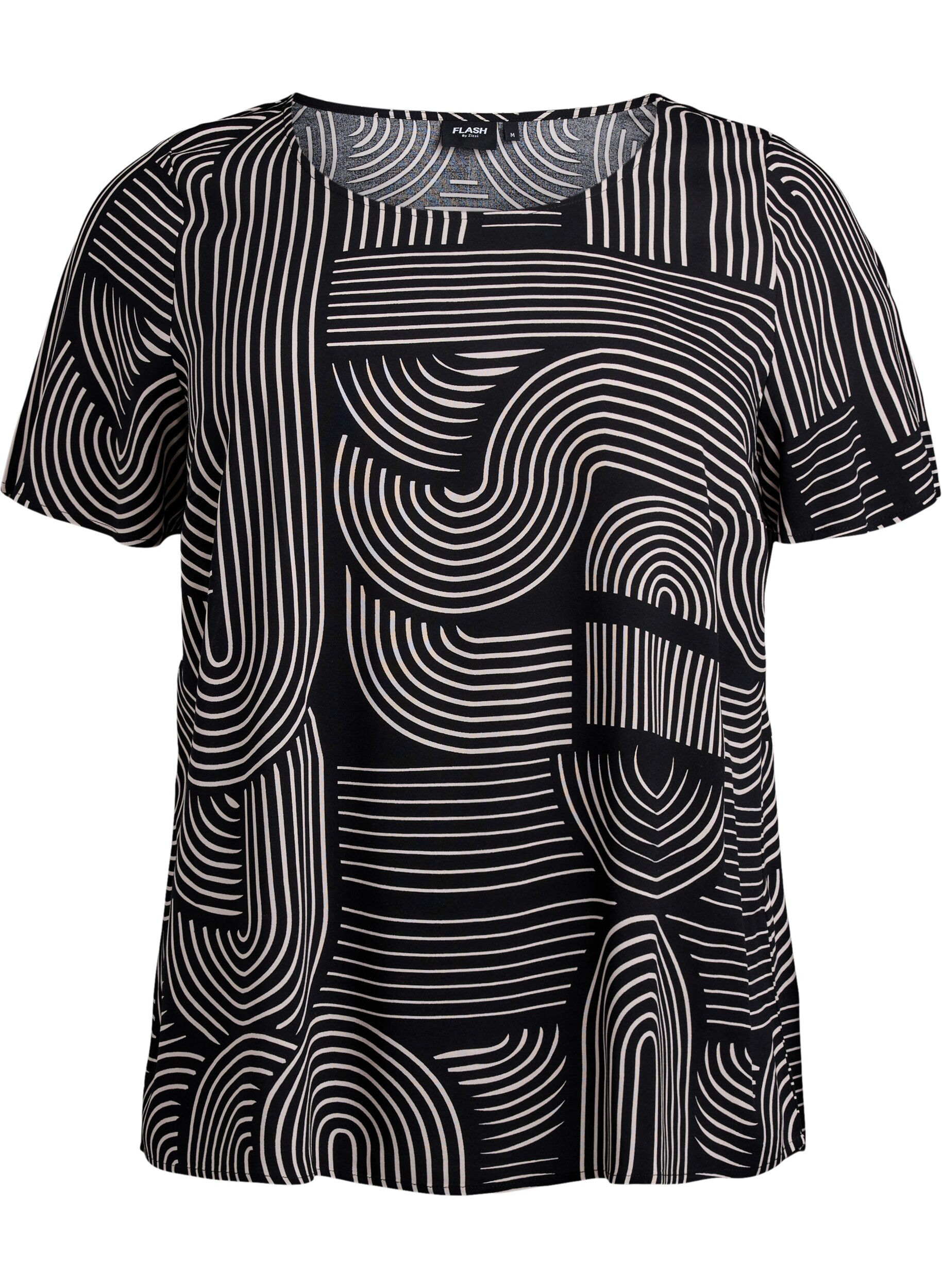 Zizzi FLASH &ndash; bluzka z wiskozy z kr&oacute;tkim rekawem i nadrukiem, Czarne, Packshot image number 0