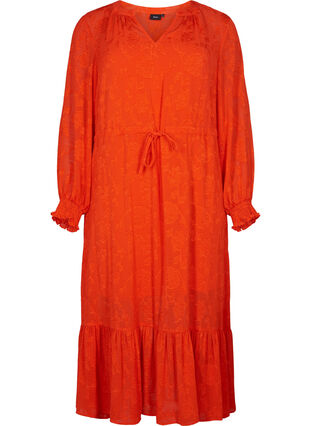 Zakardowa sukienka midi z dlugimi rekawami, Orange.com, Packshot image number 0