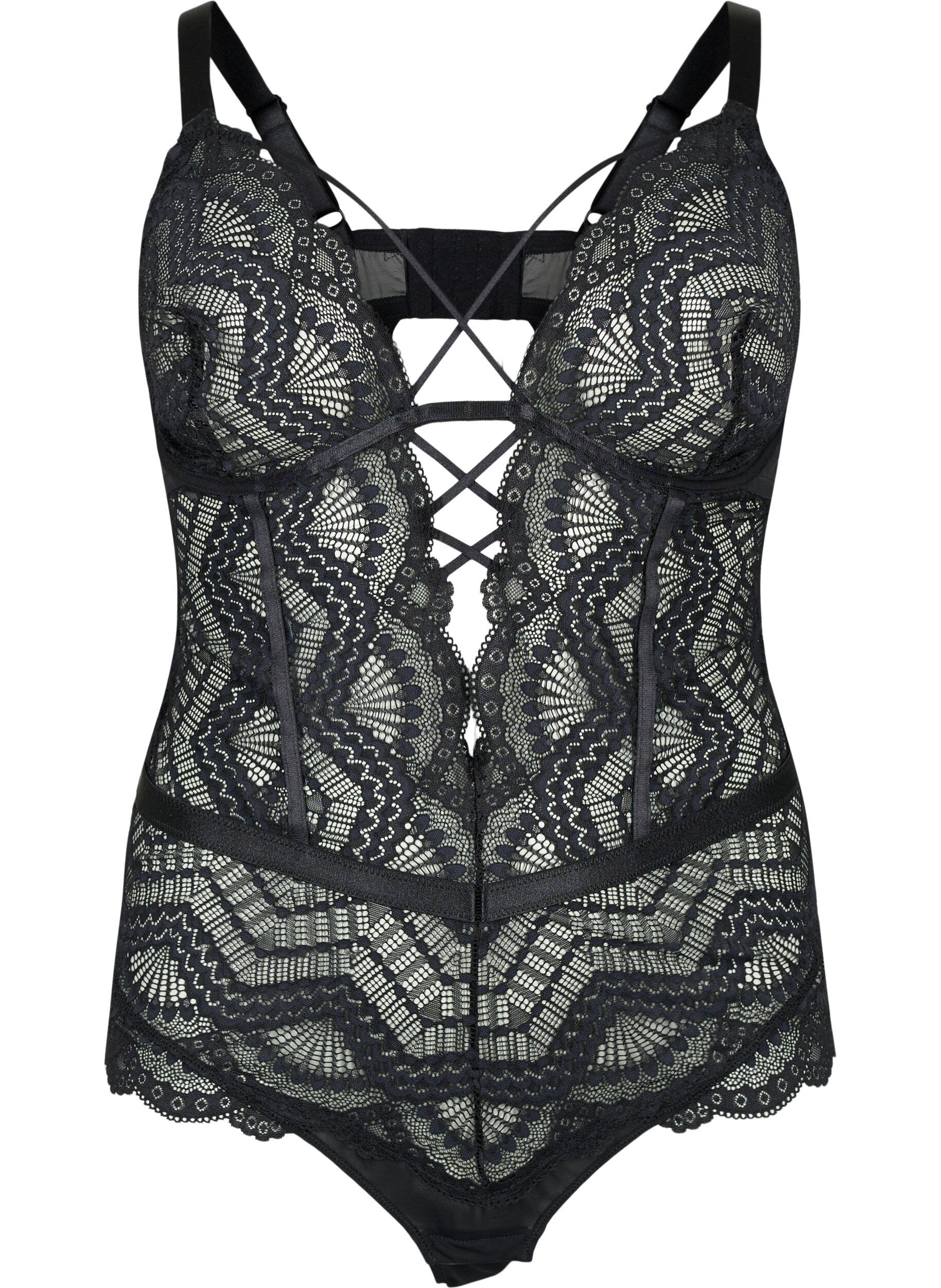 Zizzi Koronkowe body na ramiaczkach, Czarne, Packshot image number 0