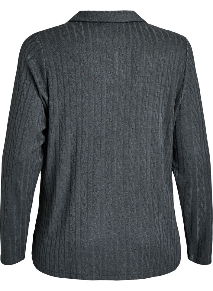 Bluzka dzianinowa z kolnierzykiem i splotem kablowym, Zielony, Packshot image number 1