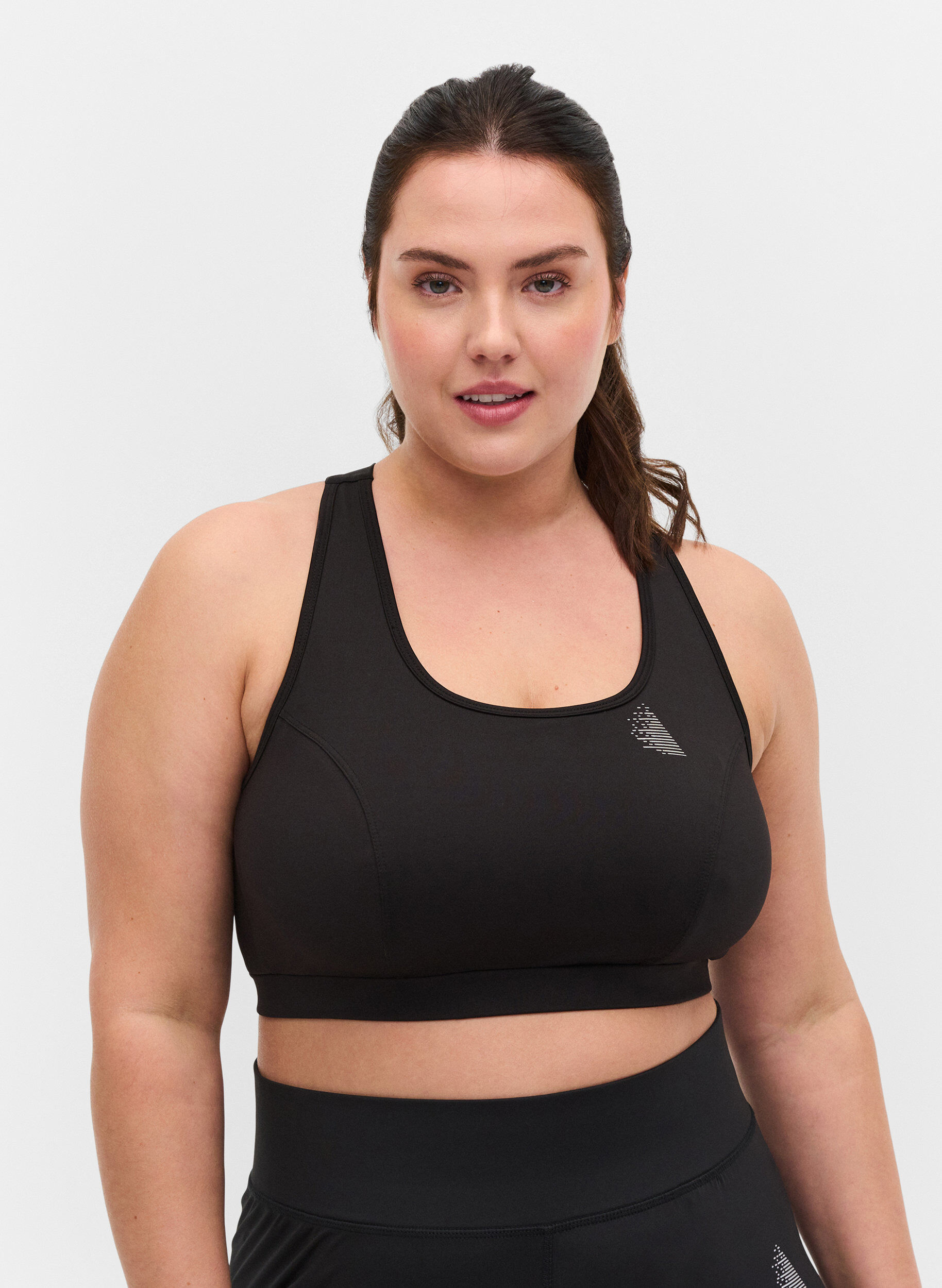 Zizzi Solid colour cross back sports bra, Black, Model image number 0