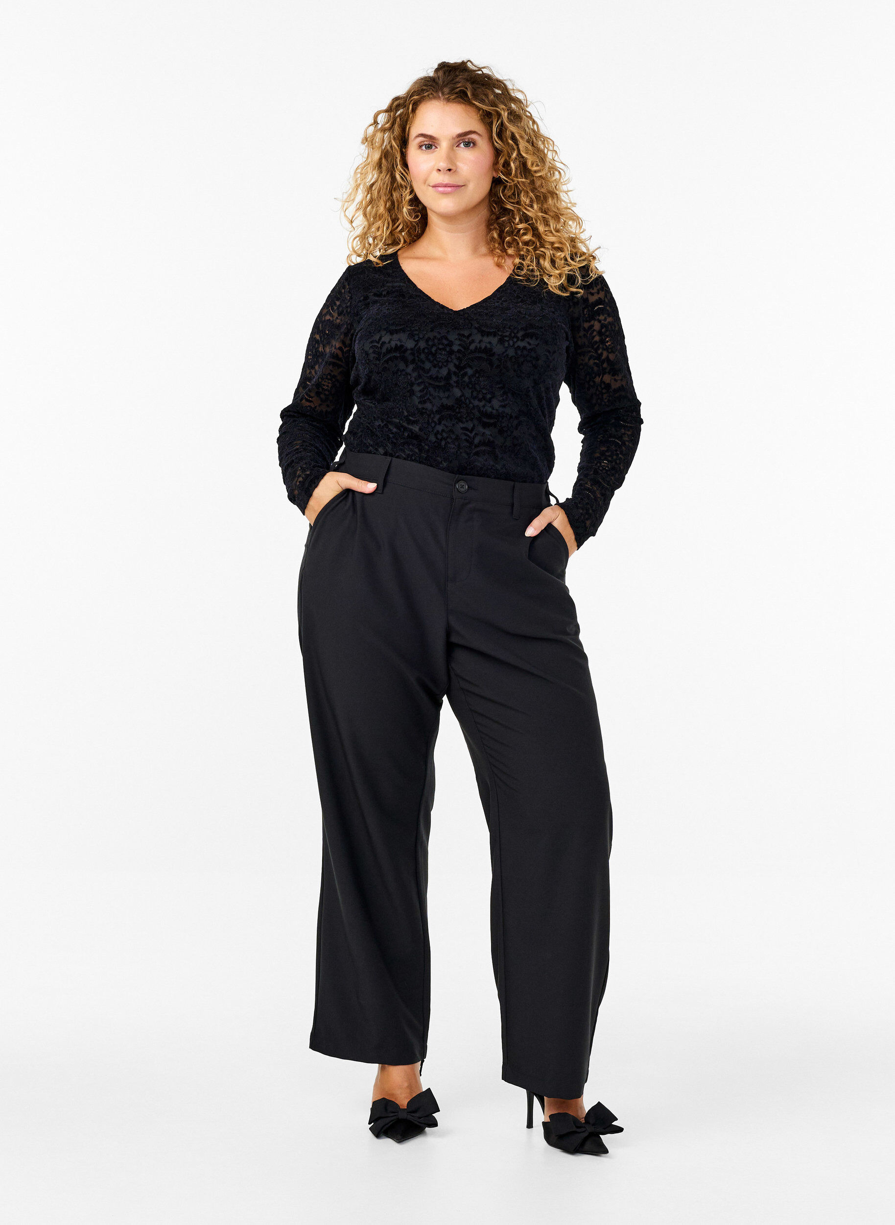 Zizzi Koronkowe bodystocking z dlugimi rekawami, Black, Model image number 2