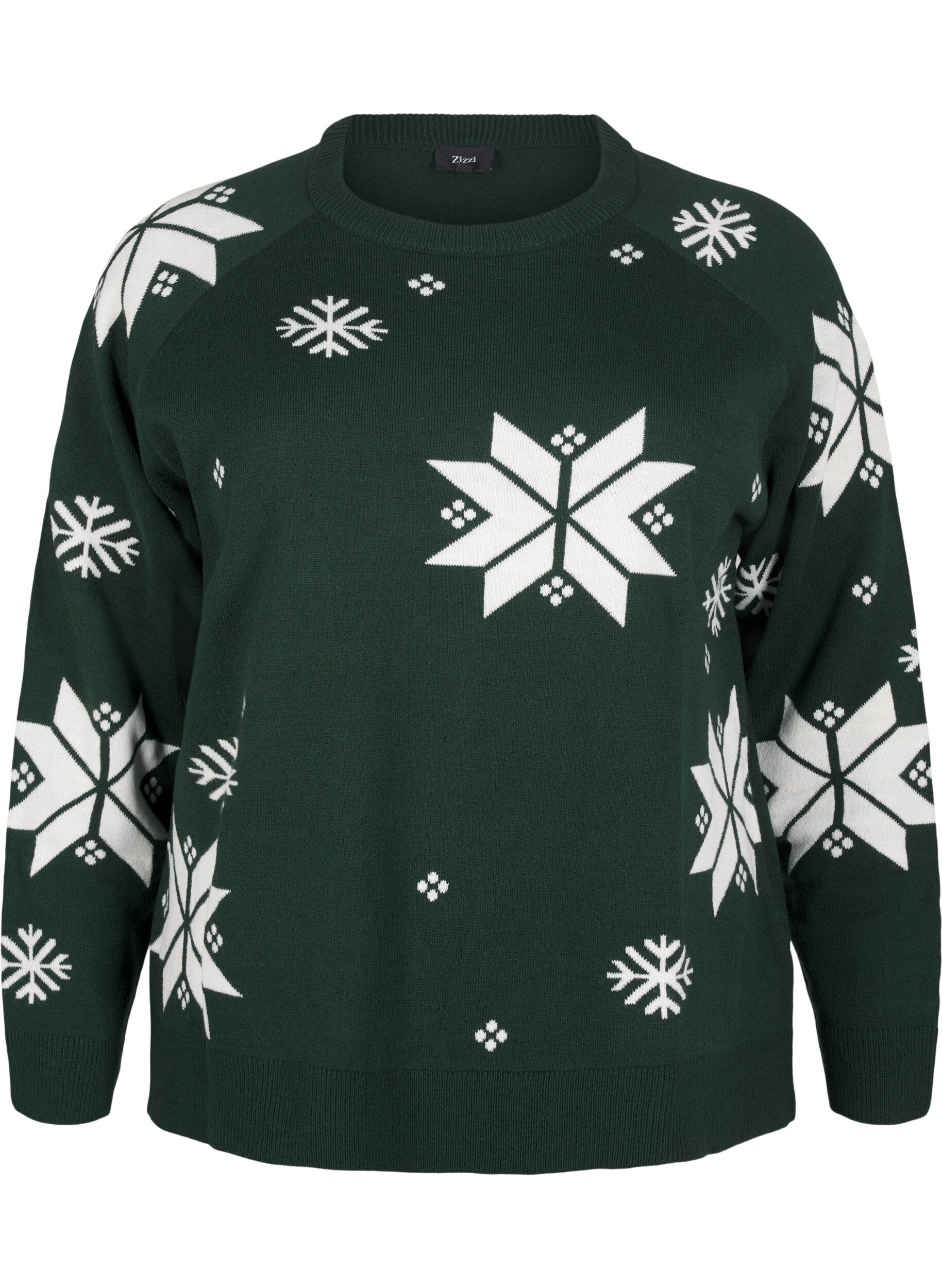 Zizzi Dzianinowy sweter w platki sniegu, Zielony, Packshot image number 0