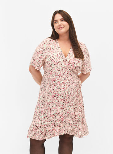 Kopertowa sukienka w kropki z wiskozy, Rose Dot AOP, Model image number 0