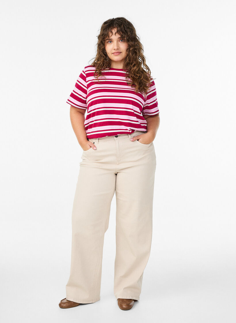 Bawelniana T-shirt w paski, Różowy, Model image number 1