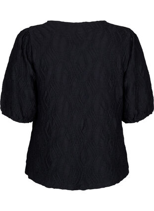 Bluzka z tekstura i krótkimi rekawami, Black, Packshot image number 1