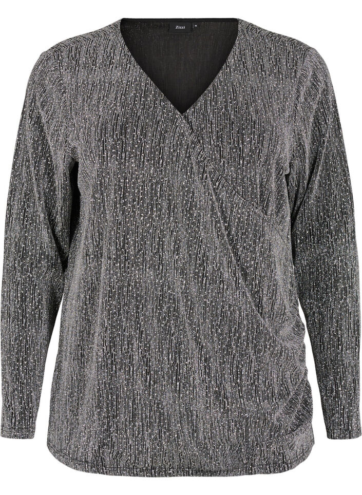 Zawijany, brokatowy top na impreze, Czarne, Packshot image number 0