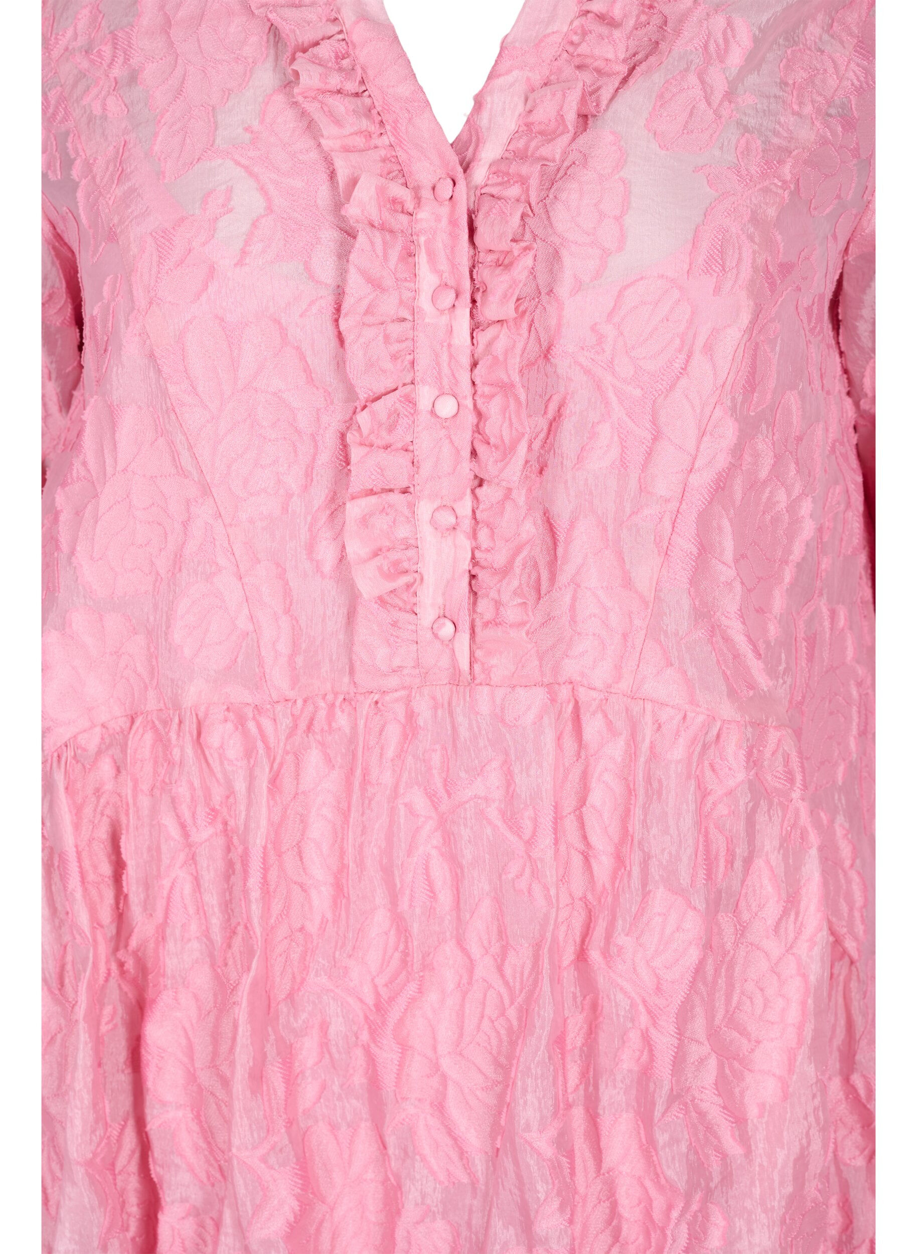 Zizzi Jacquard A-line dress with ruffles, Cashmere Rose, Packshot image number 2