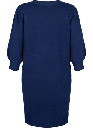 Dzianinowa sukienka z bufiastymi rekawami o dlugosci 3/4, N. Blazer/Black Mel., Packshot image number 1