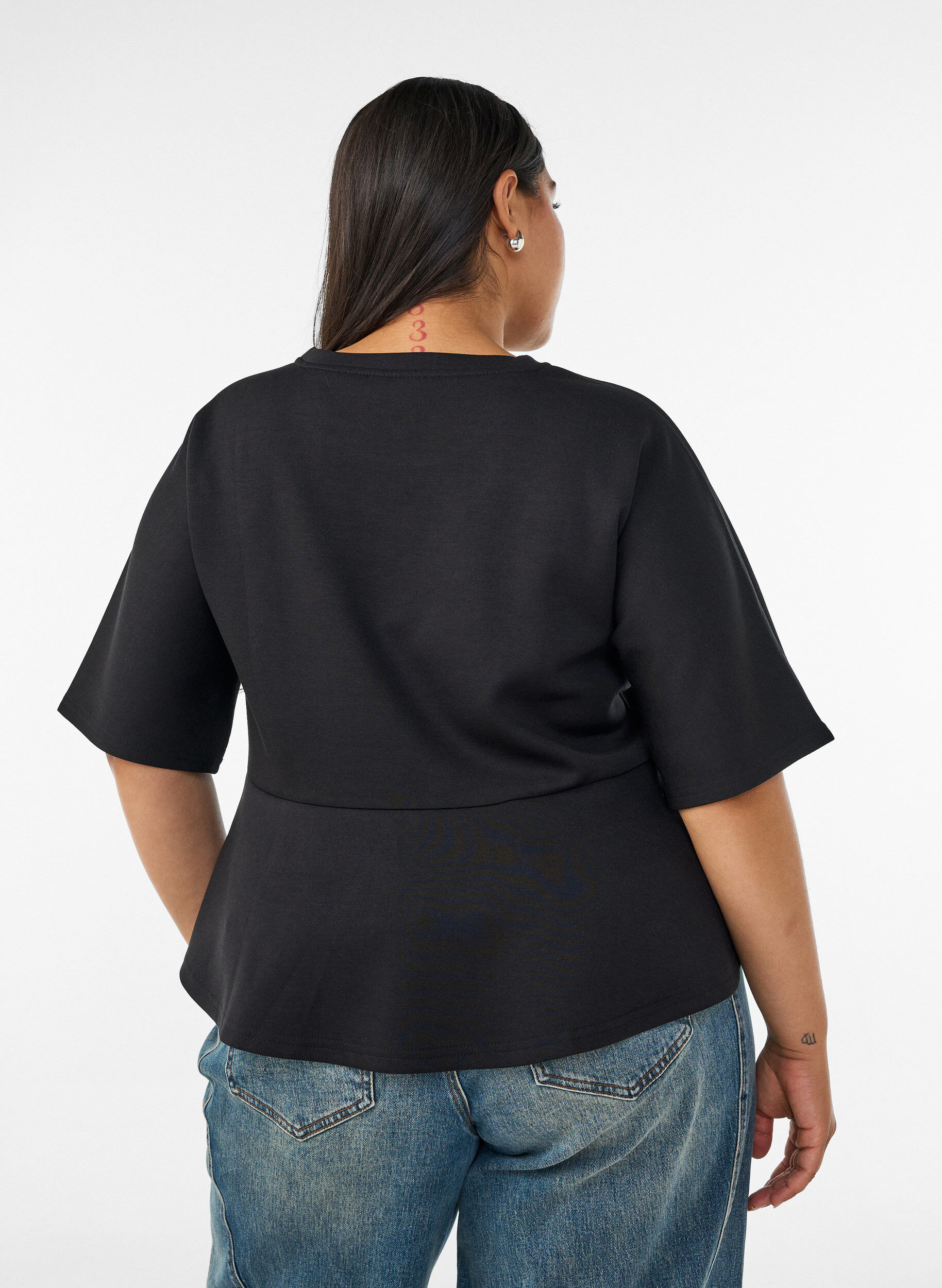 ZizziBluzka peplum z rekawami do lokcia, Czarne, Model image number 2