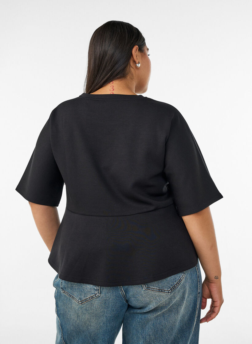 Bluzka peplum z rekawami do lokcia, Czarne, Model image number 2