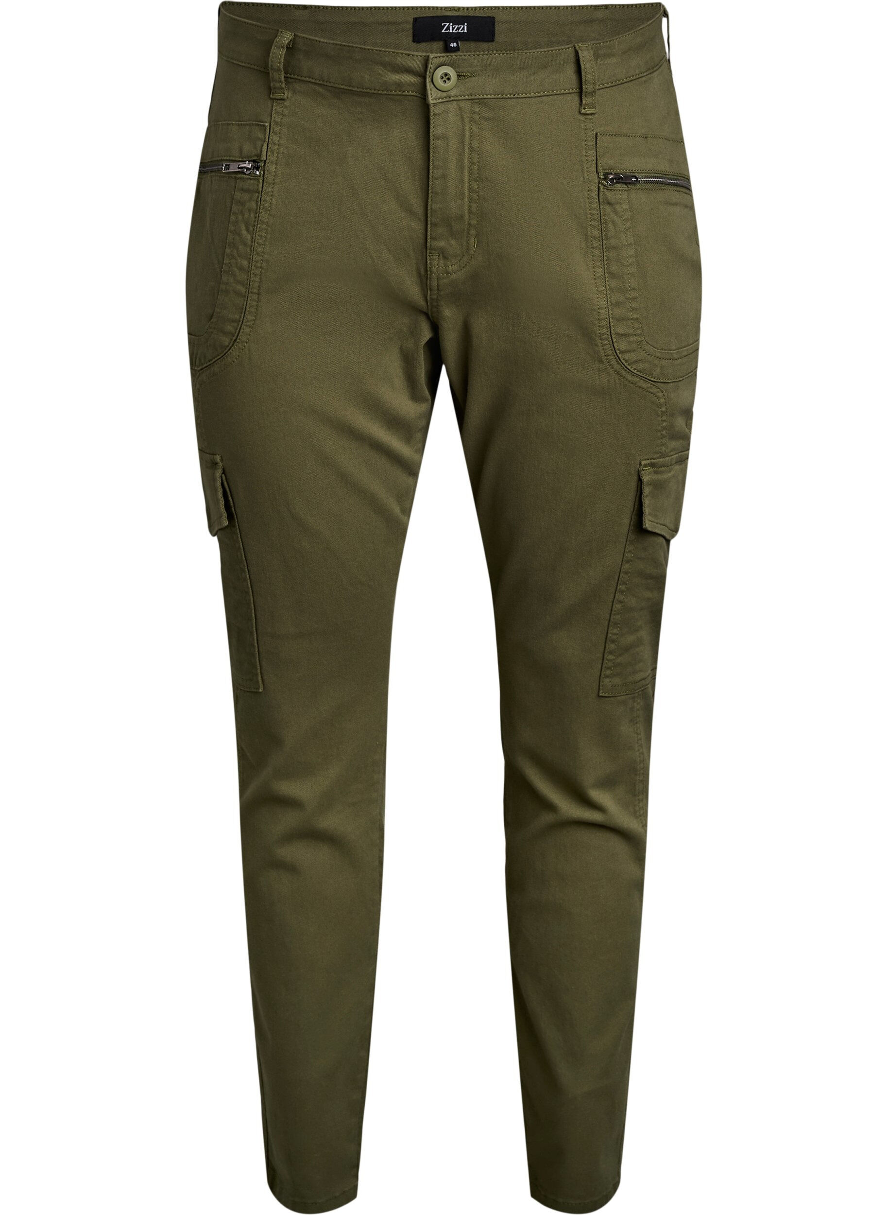 Zizzi Spodnie slim fit z kieszeniami cargo, Zielony, Packshot image number 0