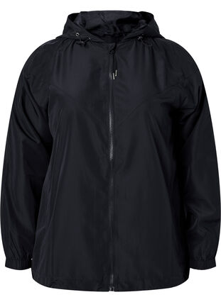 Krótka kurtka z kapturem i regulowanym dolem, Black, Packshot image number 0