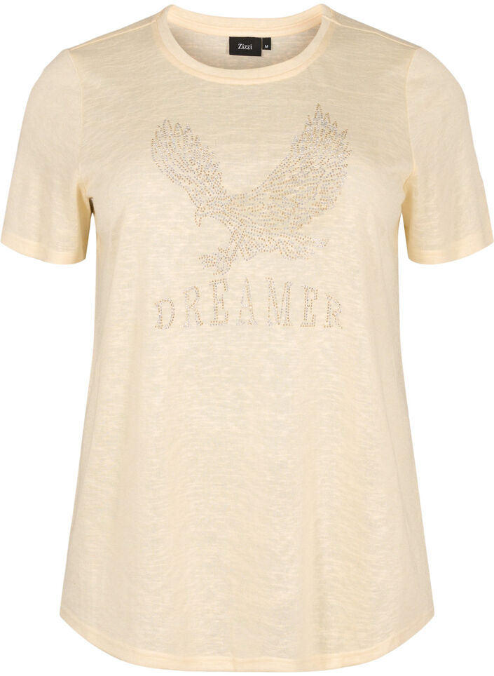 Koszulka z cwiekami i okraglym dekoltem, Buttercream, Packshot image number 0