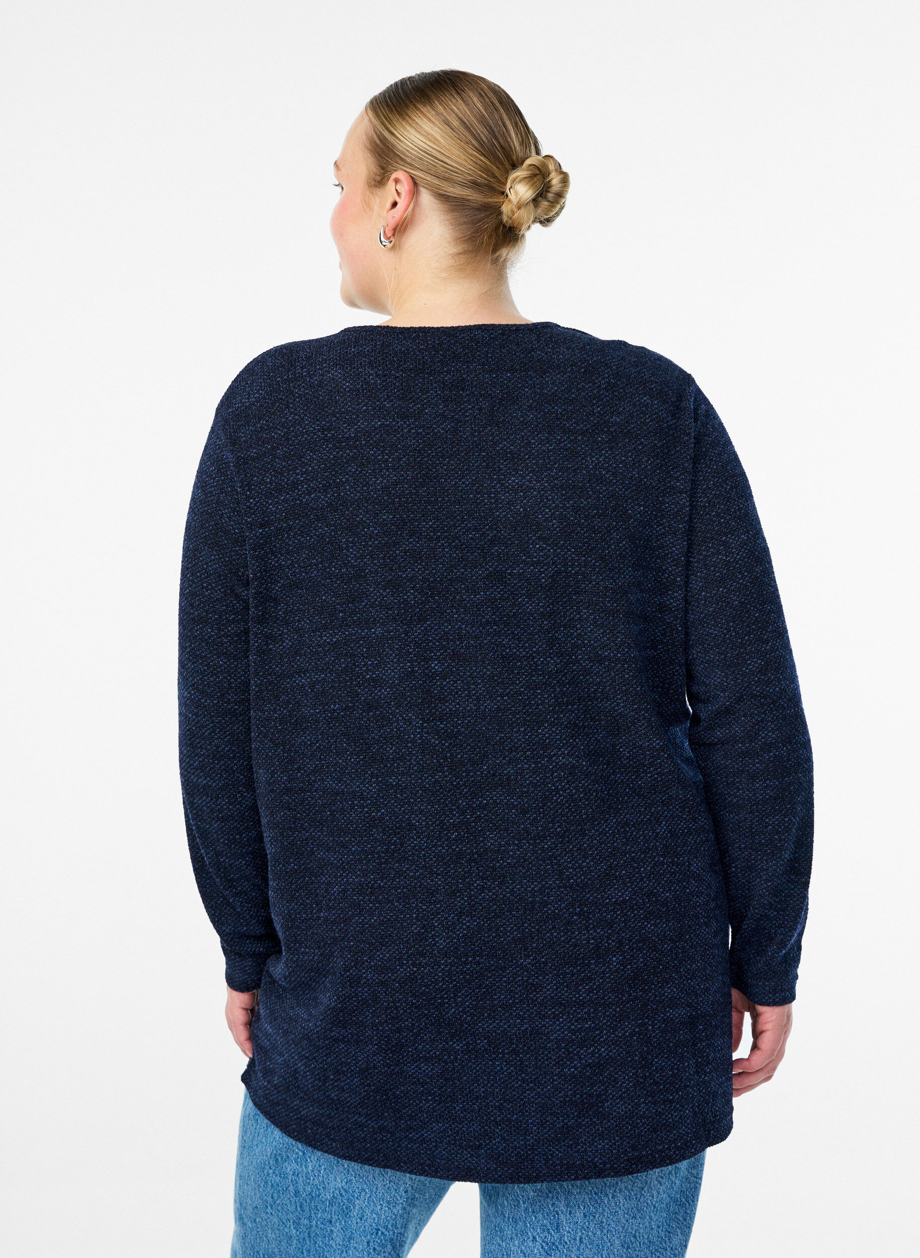 ZizziBluzka z dlugim rekawem ze struktura, Niebieskie, Model image number 2