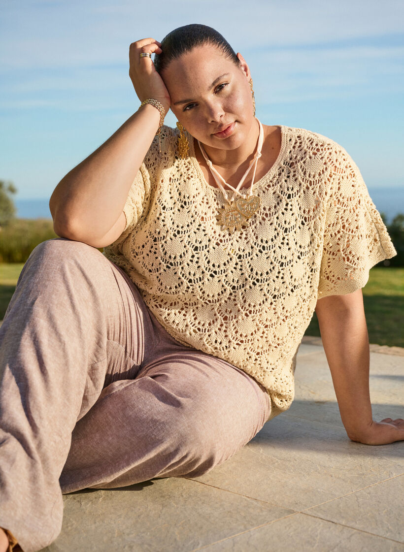 Luzne spodnie z lnu i wiskozy, Brązowy, Image image number 0